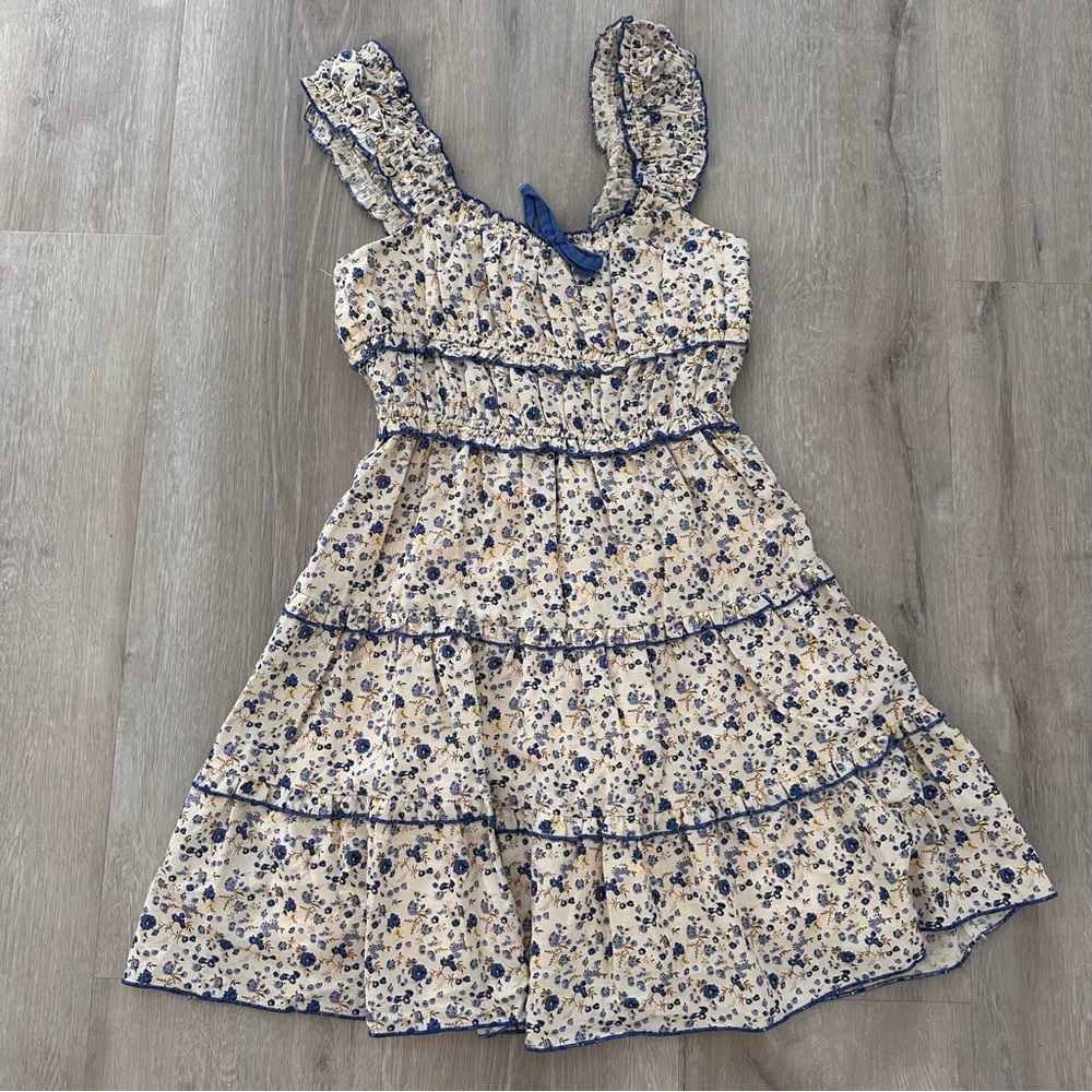 Linen blend skater ruffle dress